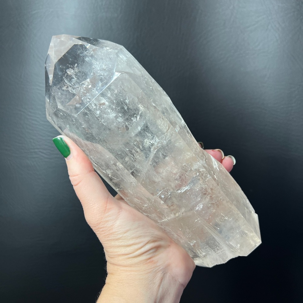 2.84 Lb Large Clear Quartz Crystal Point with Flat Base from Brazil